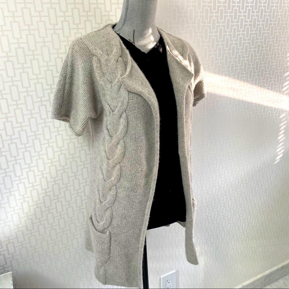 100% Grey Cashmere Cable Knit Vest Gilet Cardigan